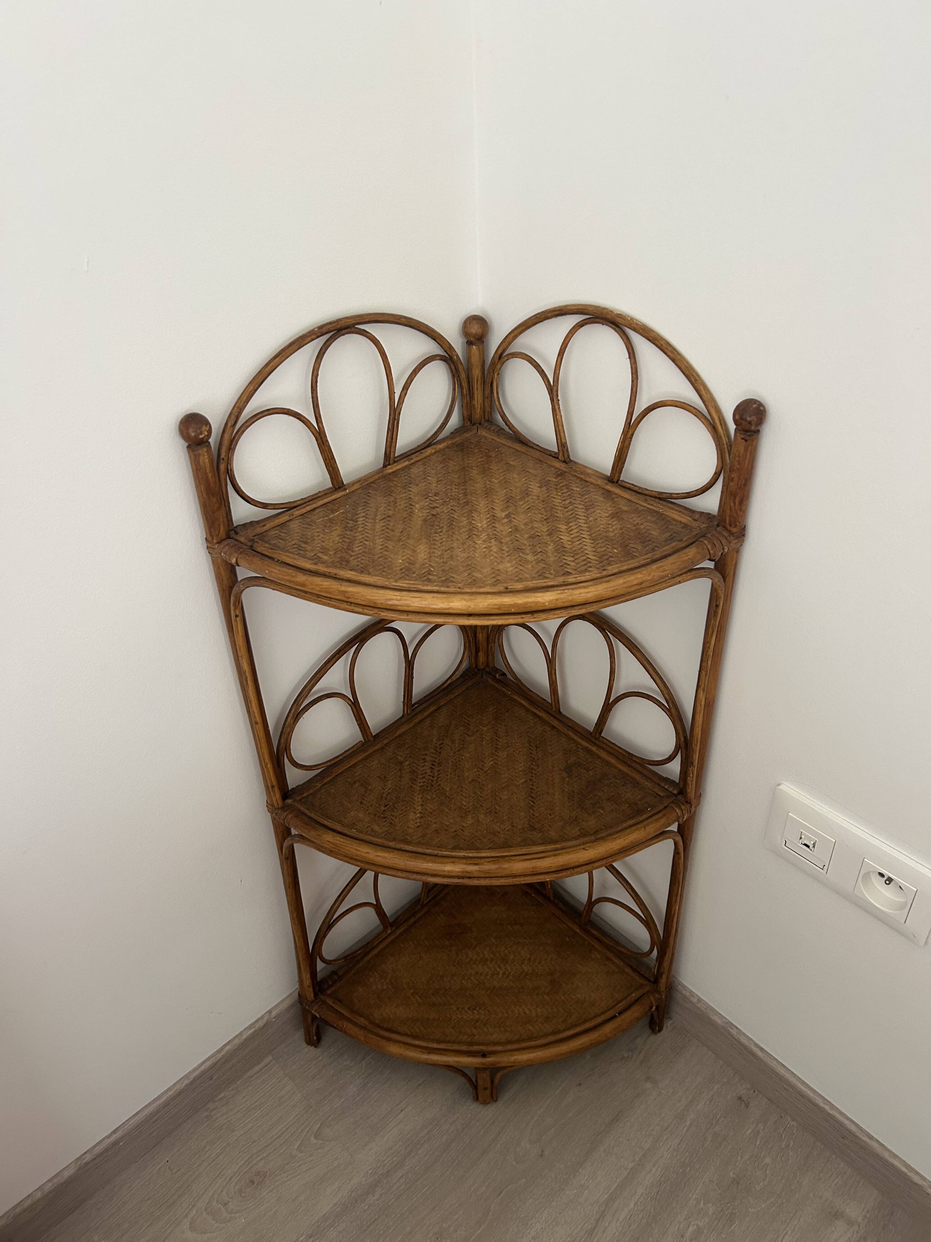 Corner bedside tables in rattan