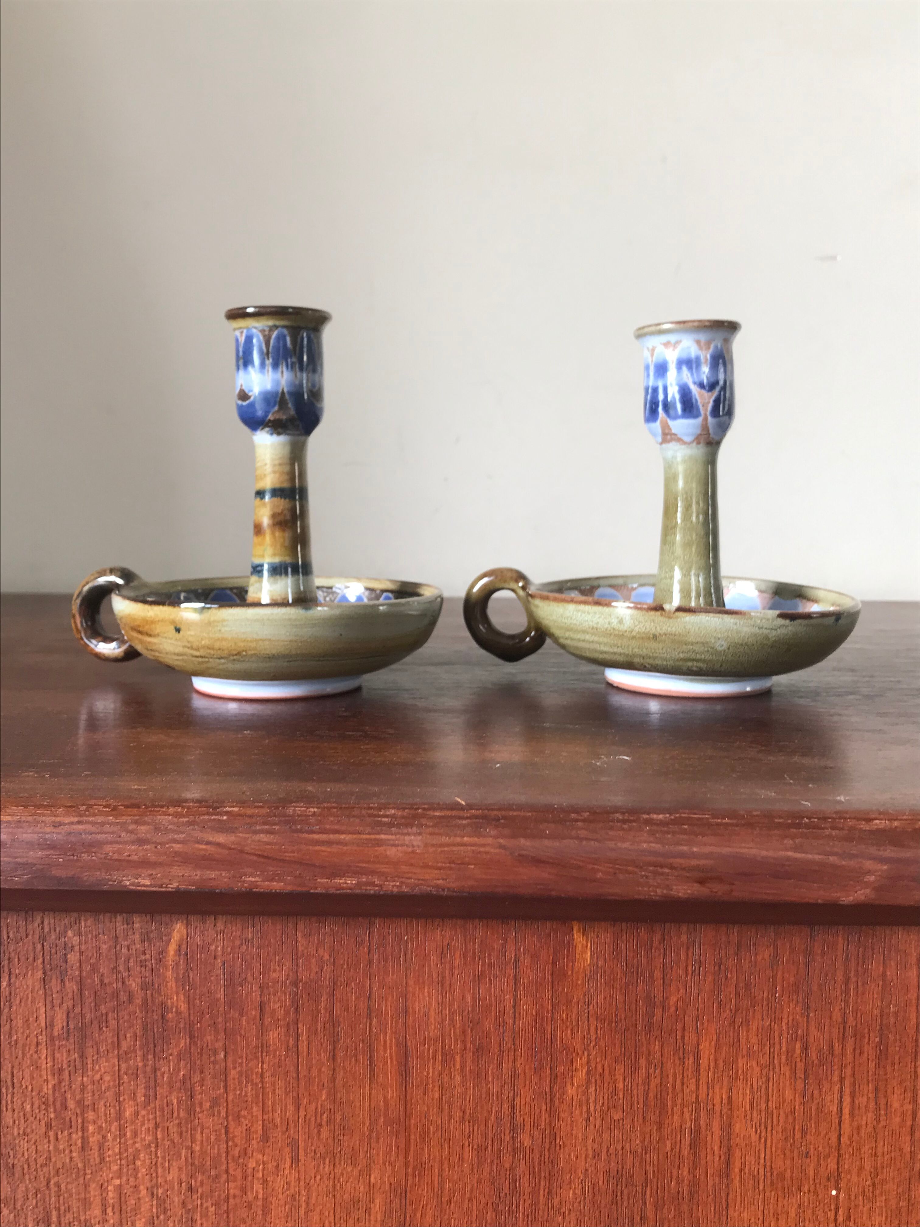 Pair of ceramic candle holders 1960 Roland Moreau