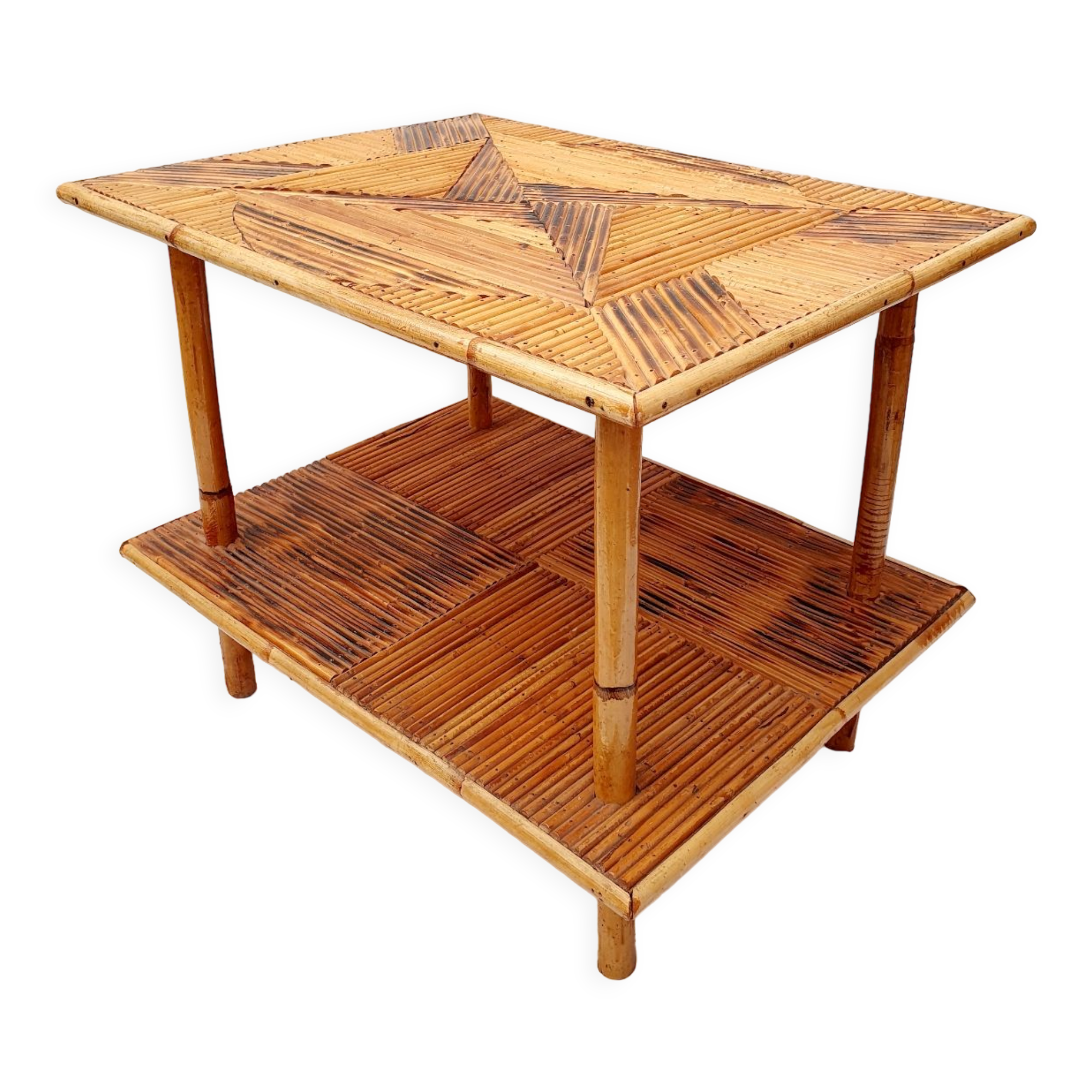Rattan marquetry coffee table