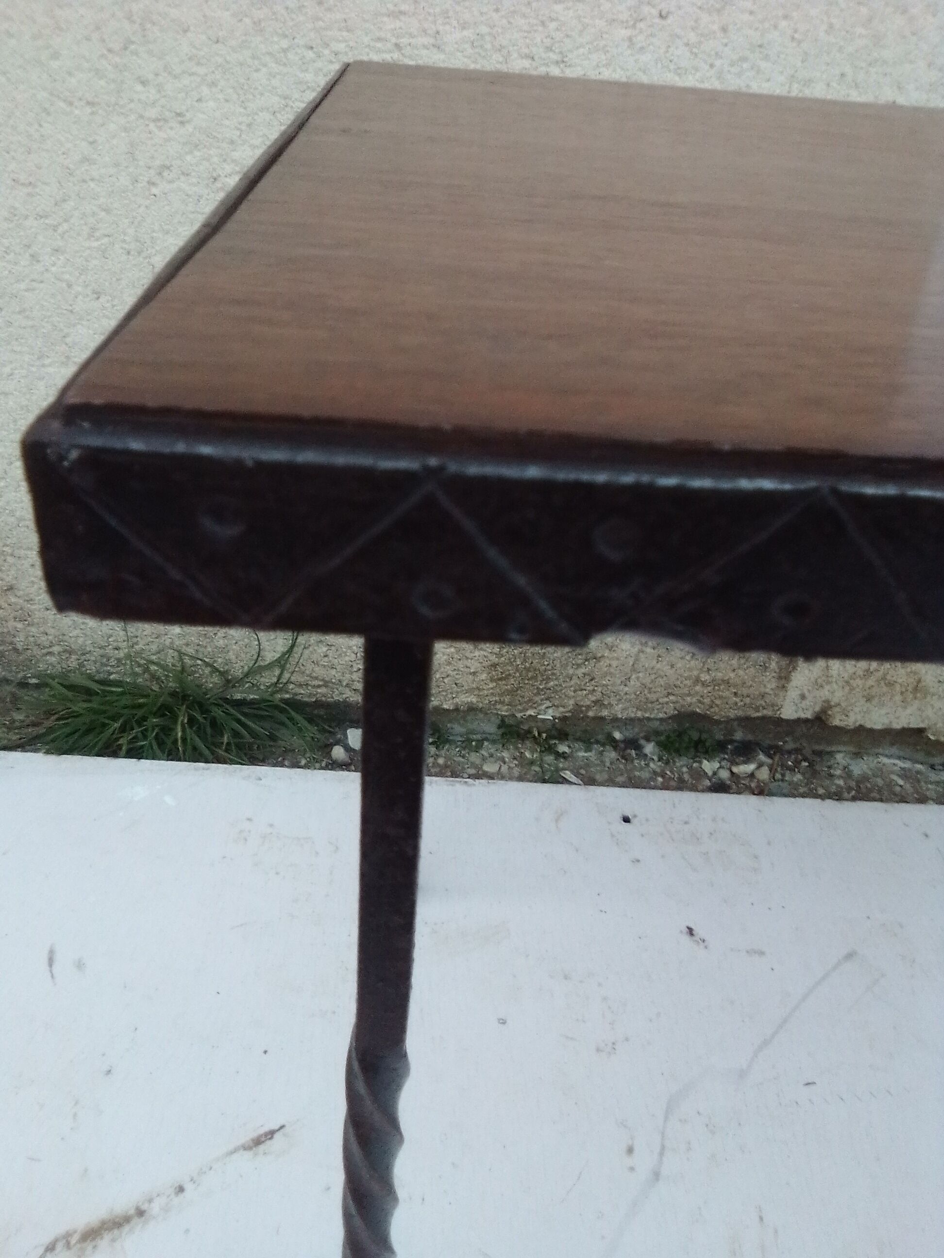 Coffee table wrought iron legs wooden top 77 x 38 cm