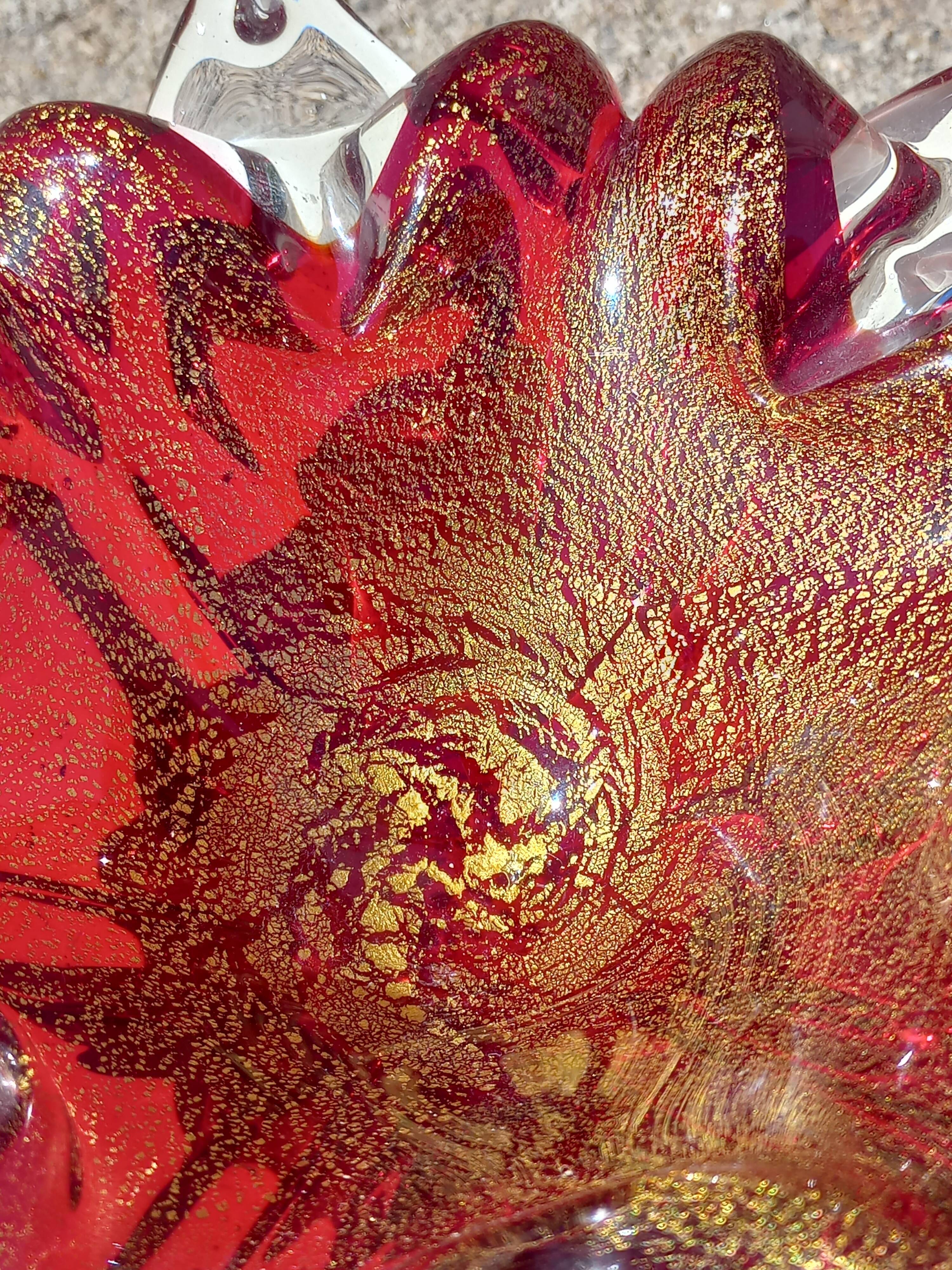 Cendrier et pilon verre et inclusions or Murano vintage