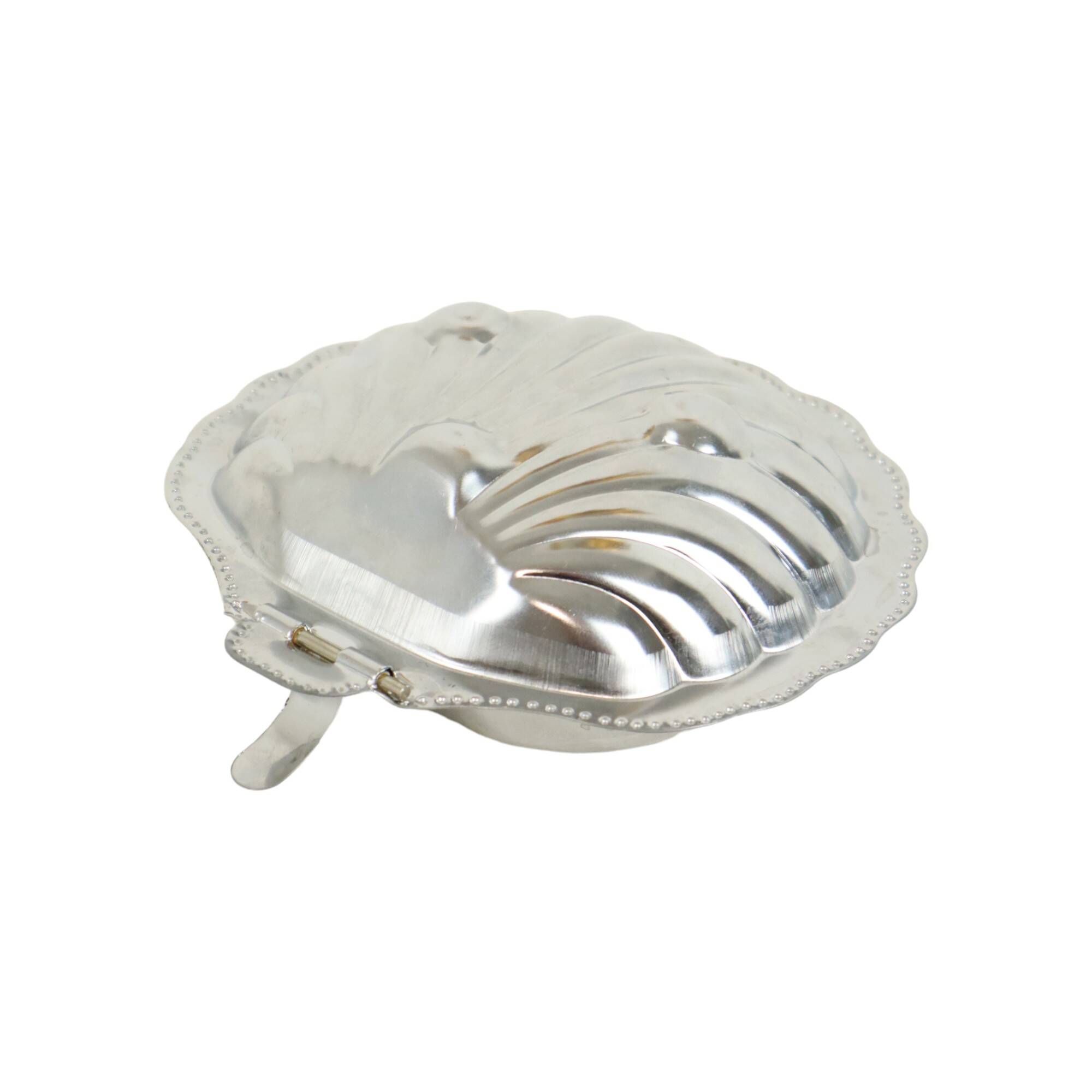 Shell Butter Bowl Caviar Holder Chrome Blue Glass Vintage