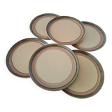 6 vintage green stoneware and enamel plates