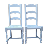 2 chaises anciennes en bois et paille, restaurées