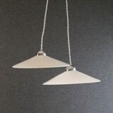 Set of 2 white opaline pendant lights with b22 socket and chrome socket cover