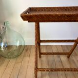 Rattan console exotic wood vintage removable tray 70s
