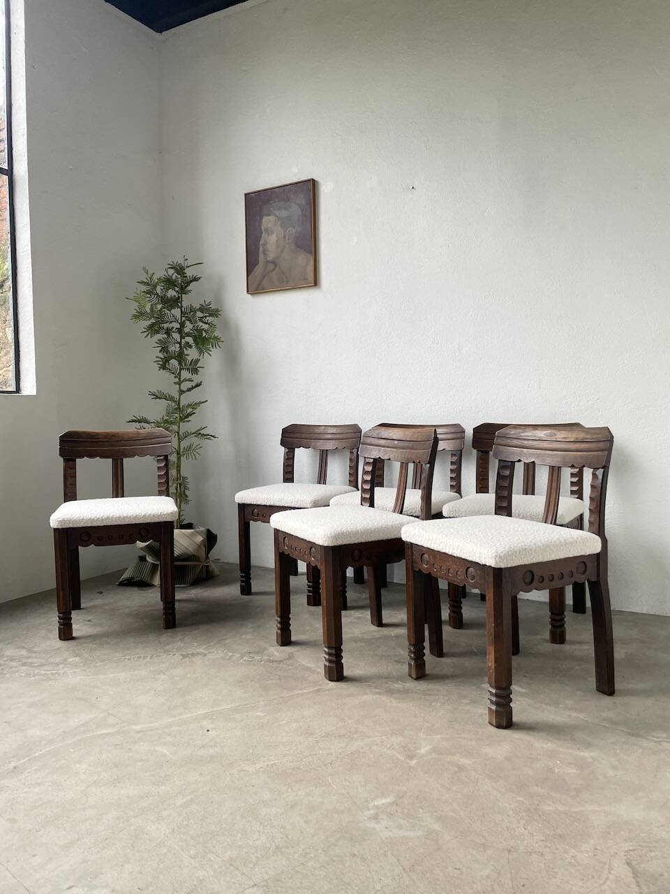 Set of 6 brutalist chairs from the 1940s