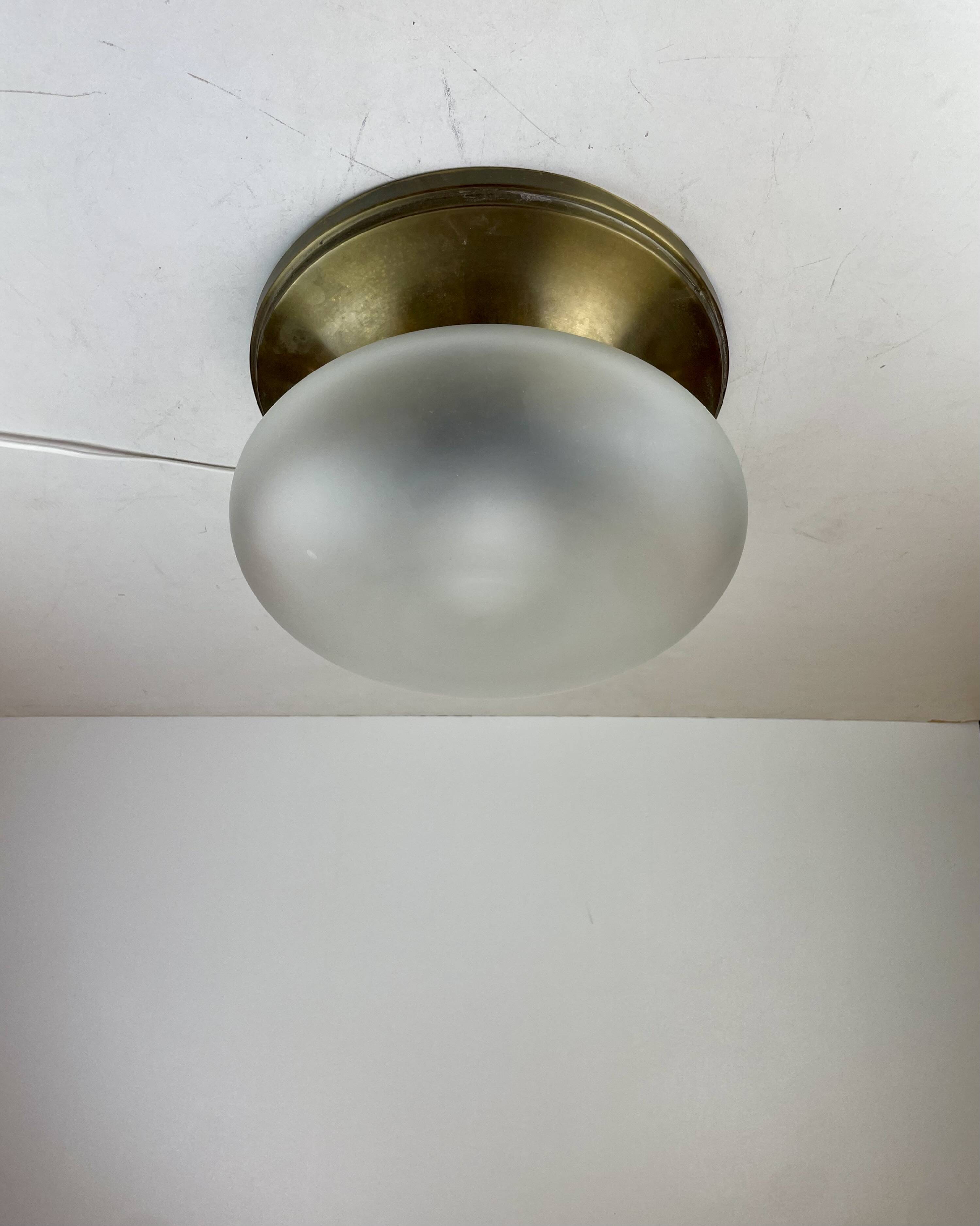 Brass & Murano Glass Ceiling Lamp, Italy, 1960s