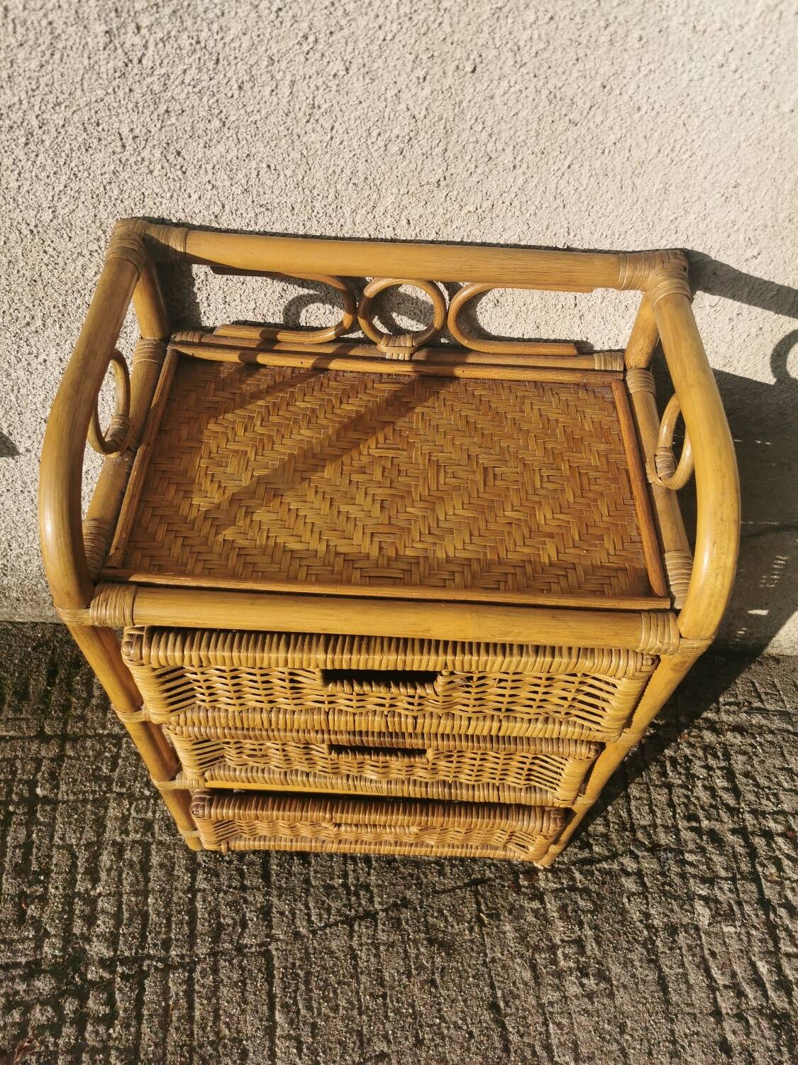 Rattan chest of drawers, bedside table with 3 drawers