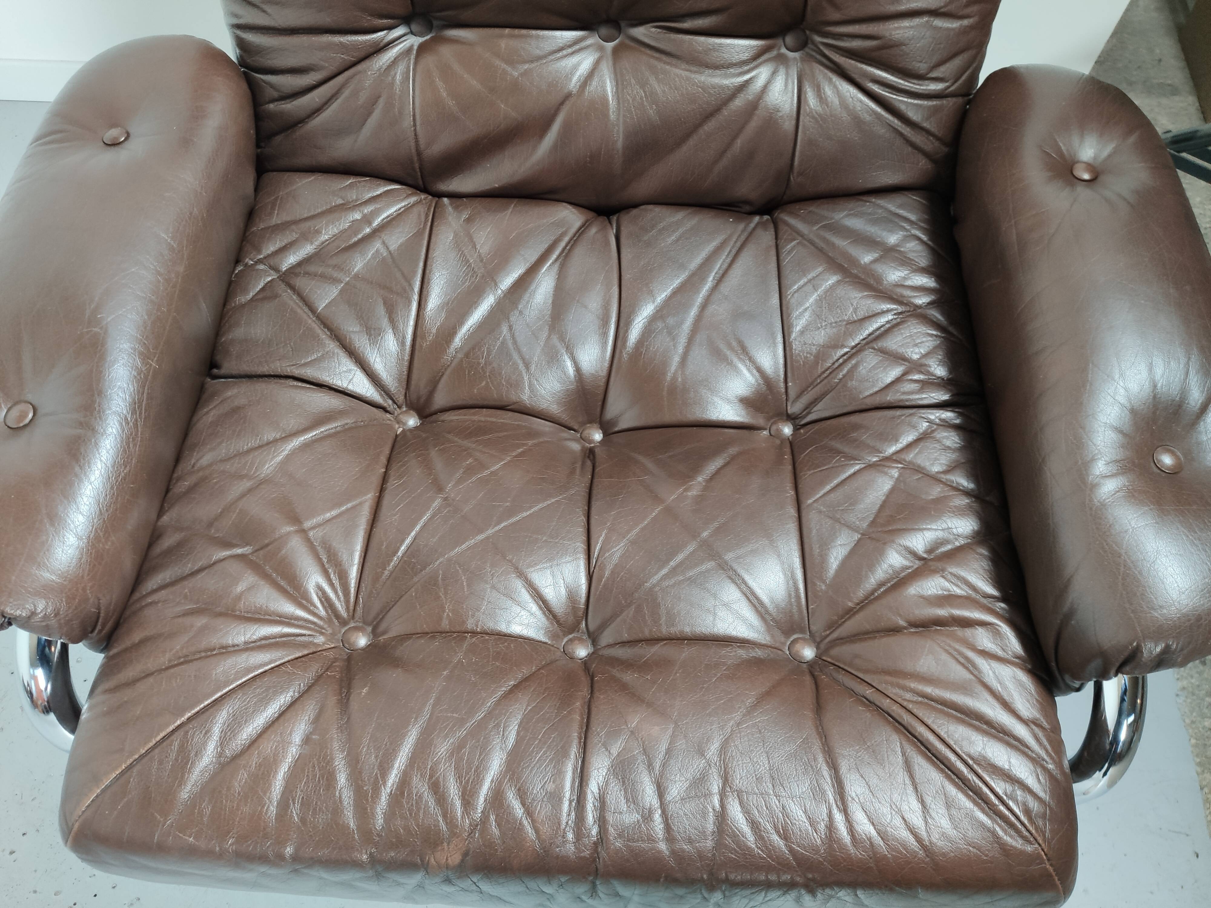 Sofa and 2 armchairs by Johan Bertil Ugggstrom 1970s chrome leather