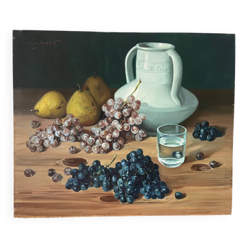 Still life with grapes, signed
