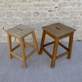 Pair of handle stools, solid wood