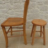 Ensemble chaise et tabouret en bois massif