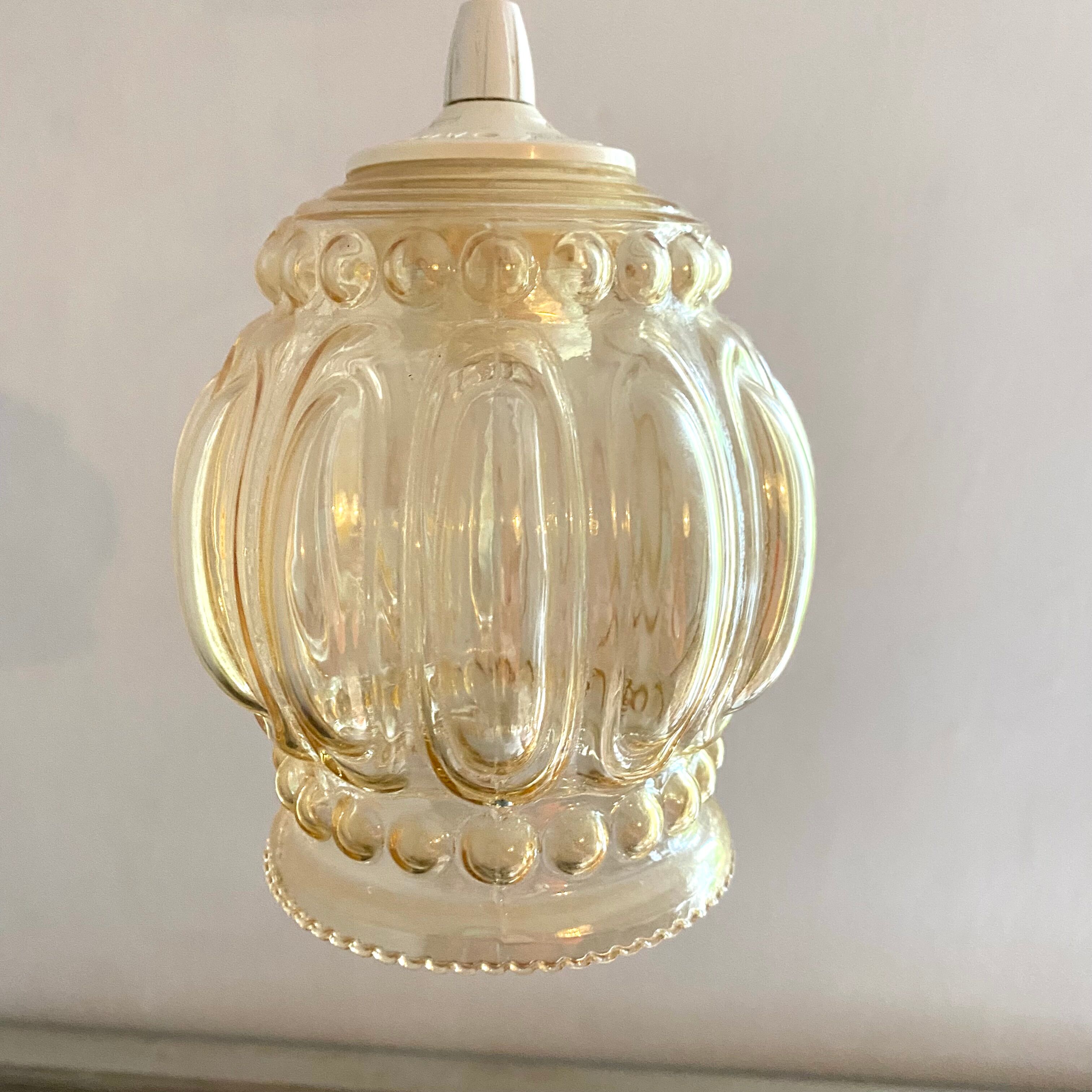 Vintage bubble amber glass pendant lamp