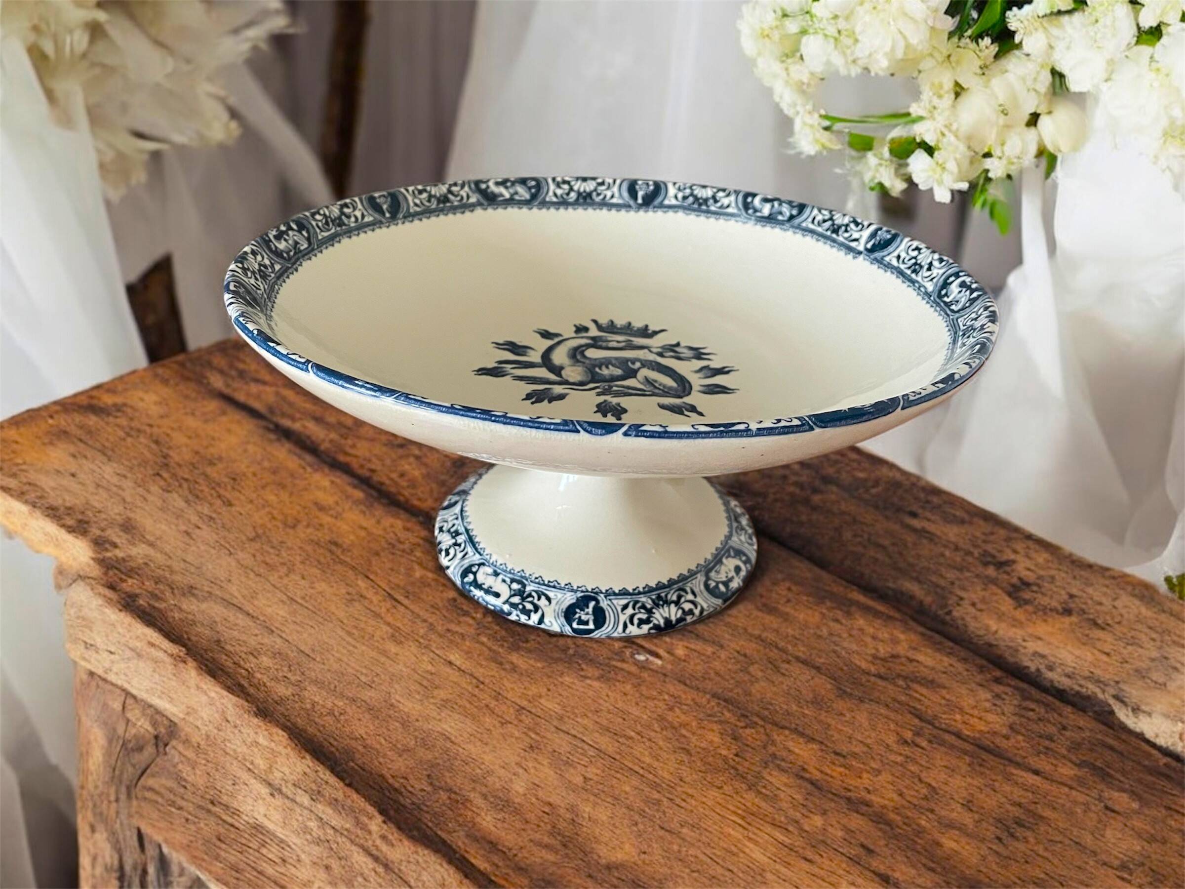 Antique compote dish in earthenware from Salins-lès-Bains (Jura)