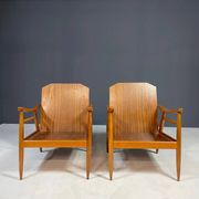 Pair of lounge armchairs mid century modern upholstered 1960s Czechoslovaki