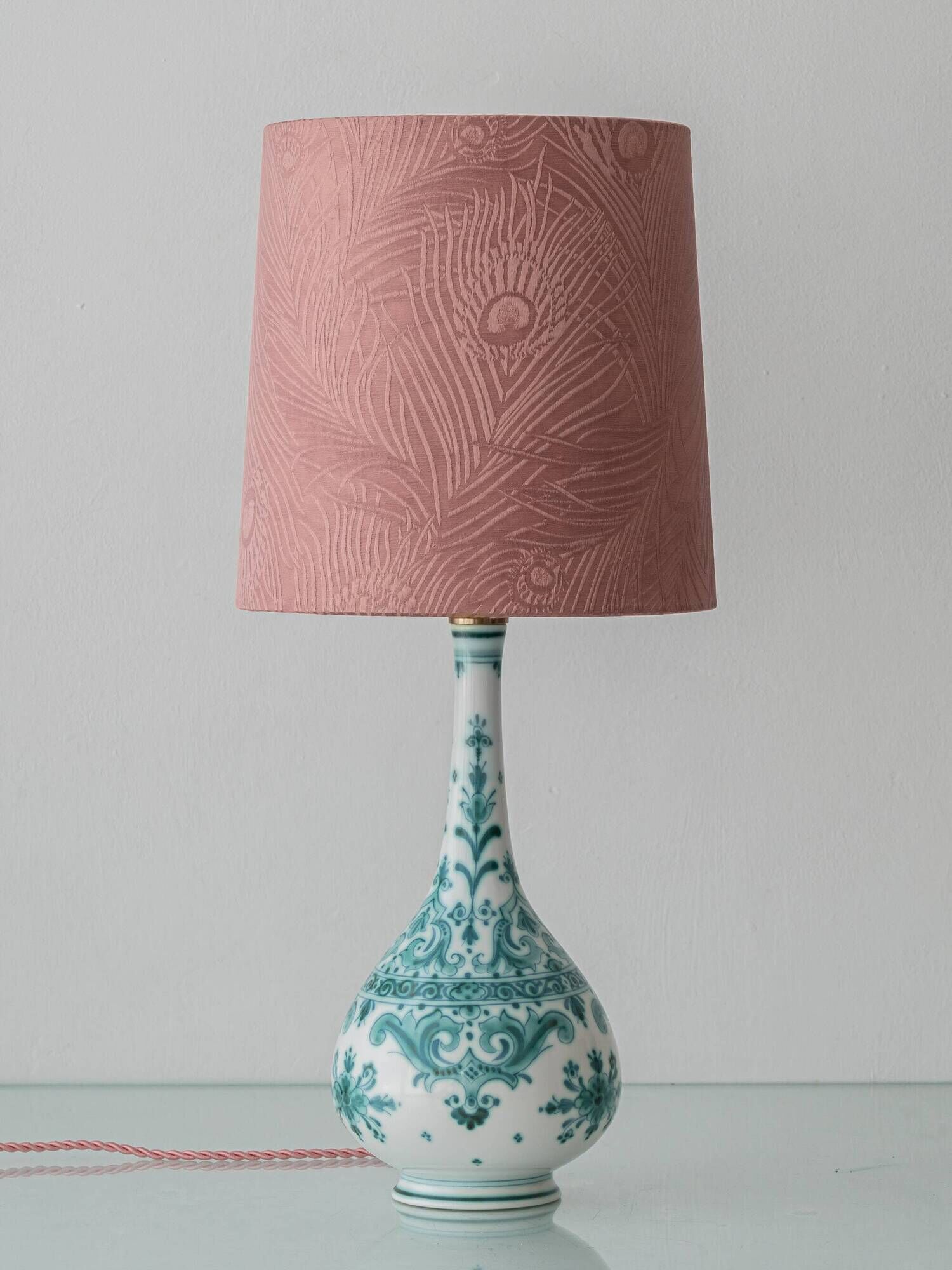 Vintage Royal Delft Ceramic Table Lamp, Rare Teal Delvert Glaze, New Lampshade