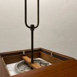 1950s Wood, Bronze & Opaline Glass Pendant Light