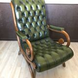 Fauteuil Chesterfield en cuir vert vintage