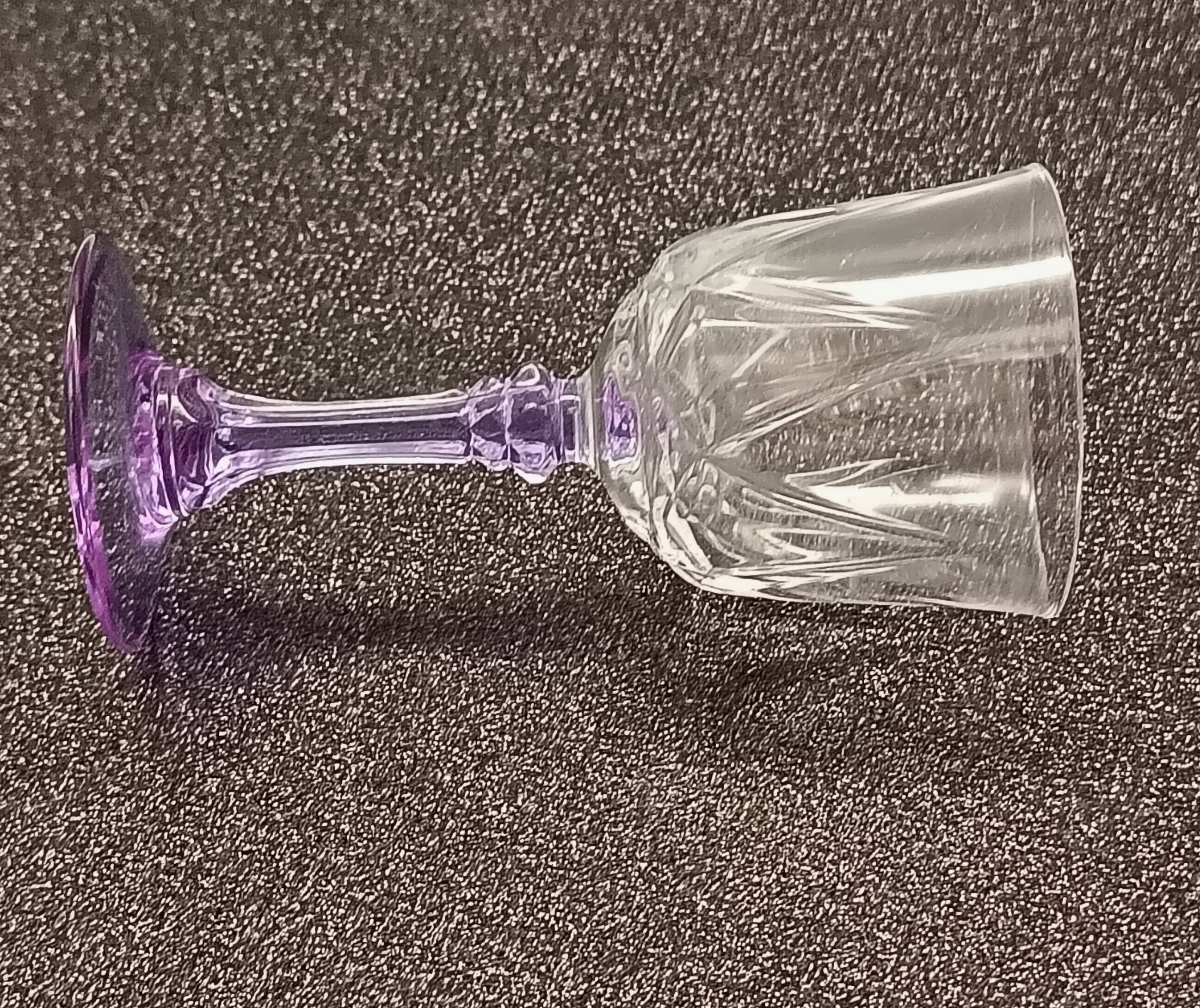 6 vintage purple stemmed liqueur glasses from France, Arques crystal