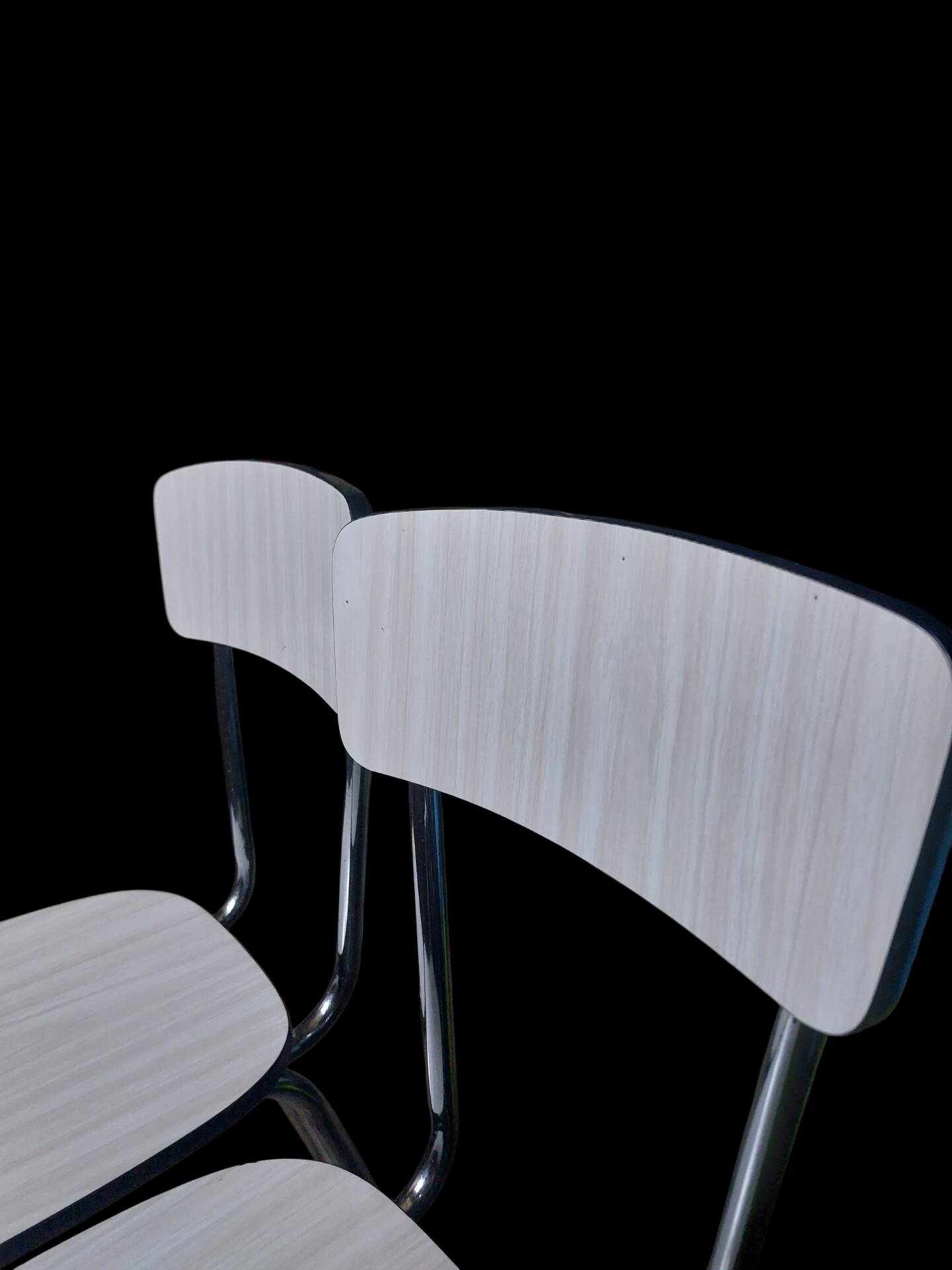 Pair of vintage chairs in light Formica and chrome metal – 1960s