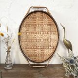 Oval rattan tray from the 70s