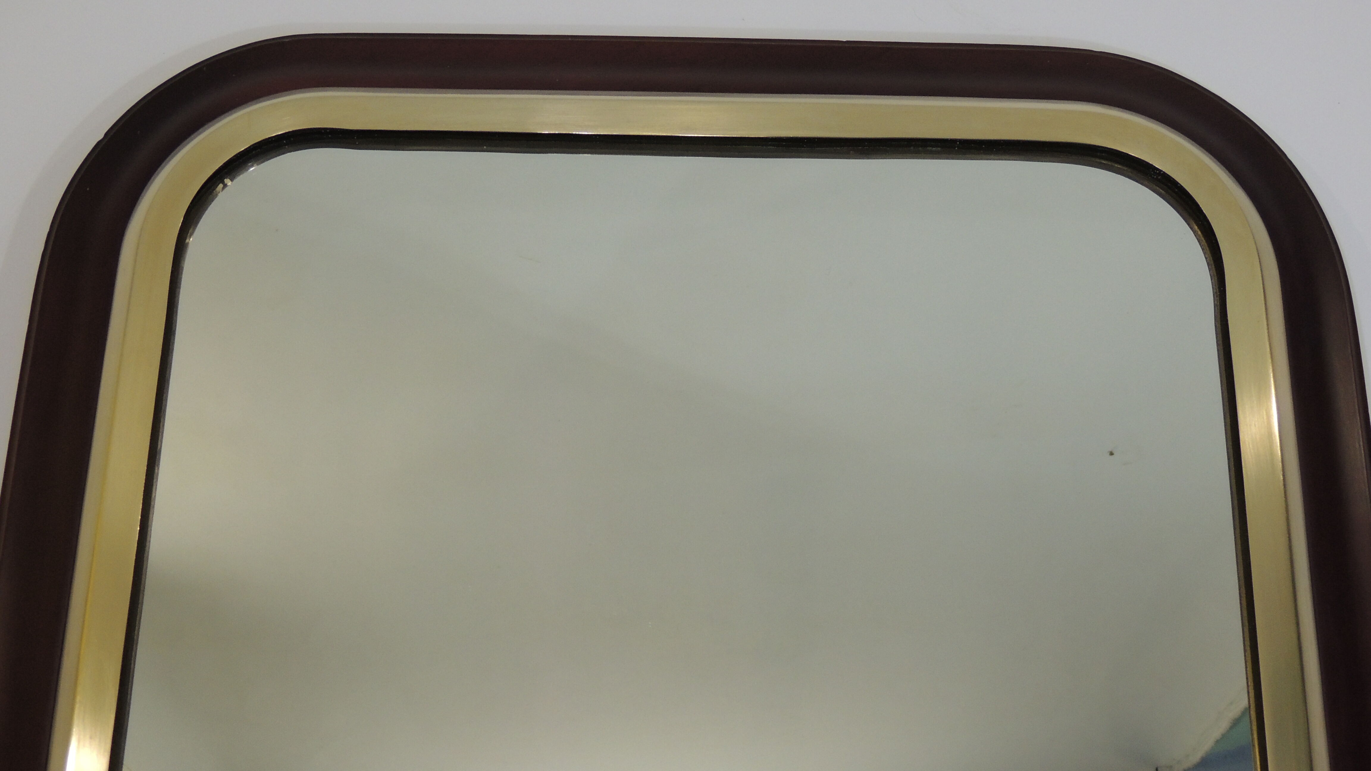 Square mirror mahogany and brass / vintage 60x60cm