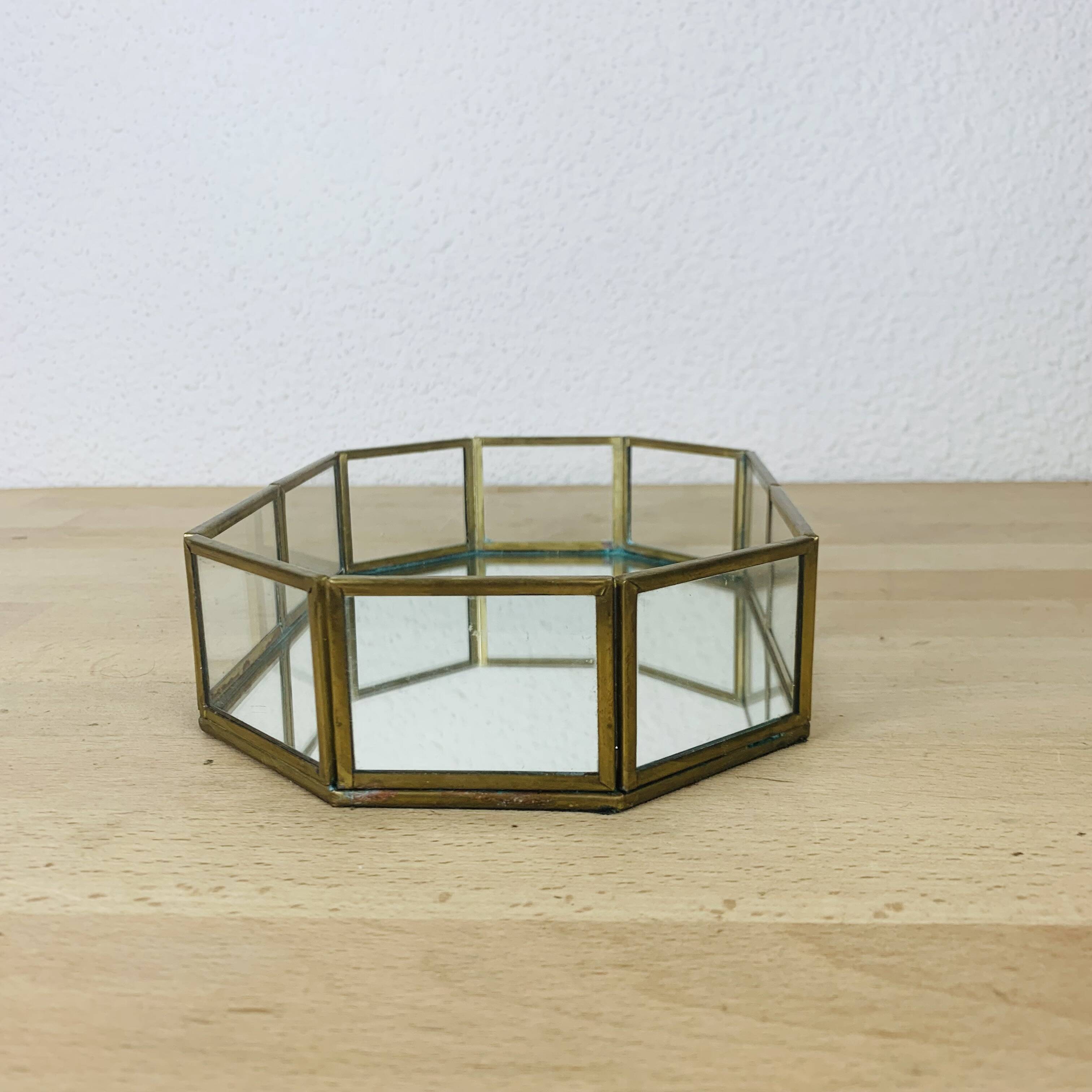 Brass, glass, vintage mirror catch-all tray.