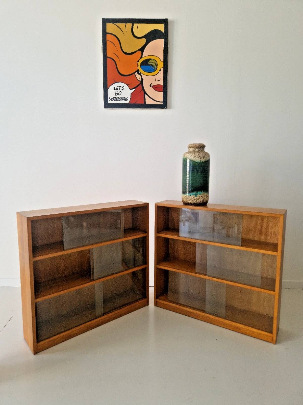 Pair of Mid-Century Oak School Bookcases