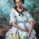 Portrait d'une fille avec des fleurs par Alfredo Mompo Roca.