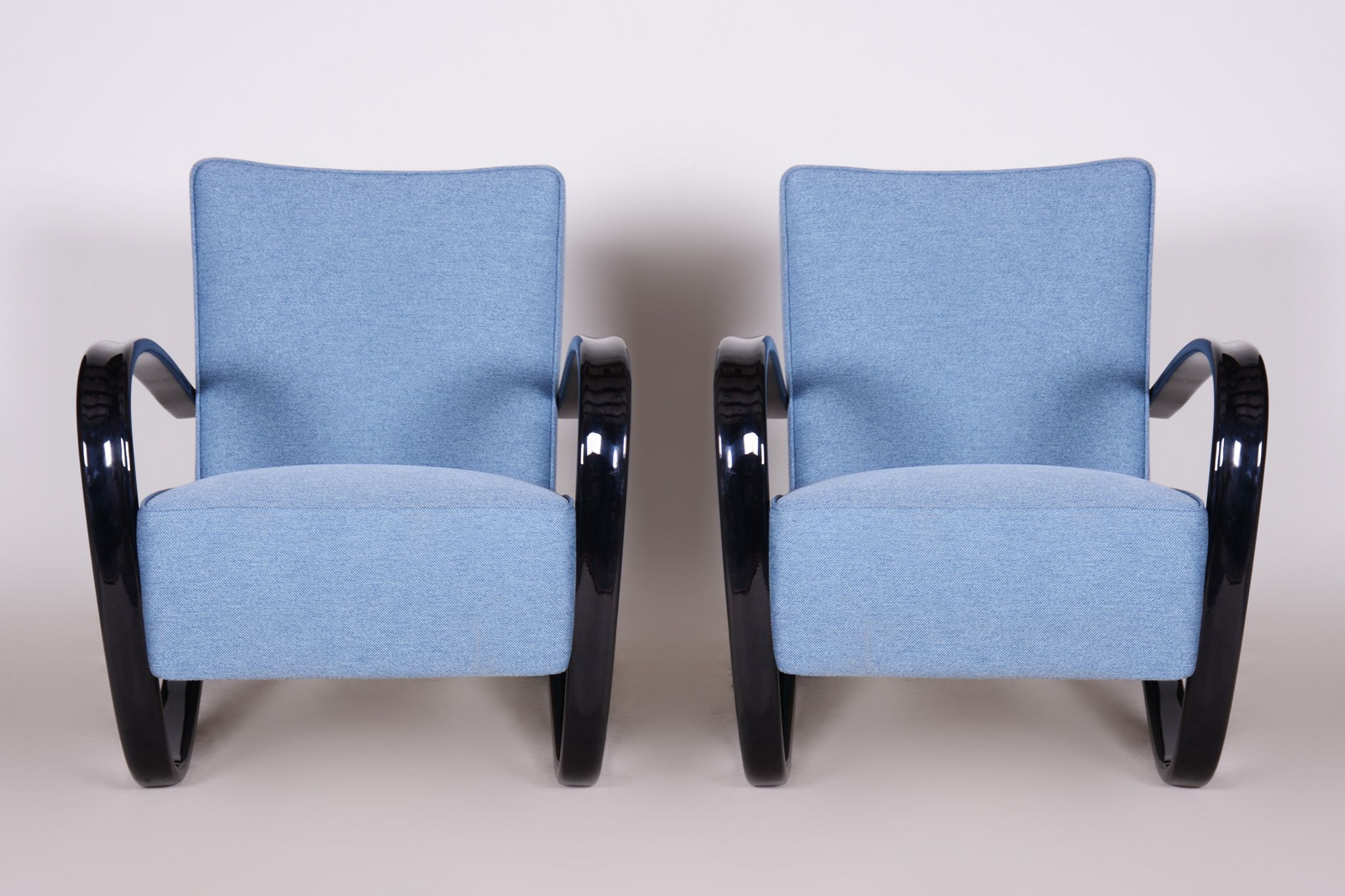 Pair of blue Halabala armchairs made in 1930s Czechia by Up Zavody