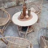 Rattan armchairs and table