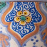 Pair of coloured ceramic table lamps in Art Nouveau style, 1918, with new shades.