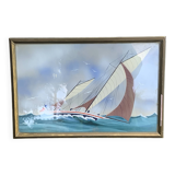 Marine painting, sailboat signed Dorvom, framed, vintage