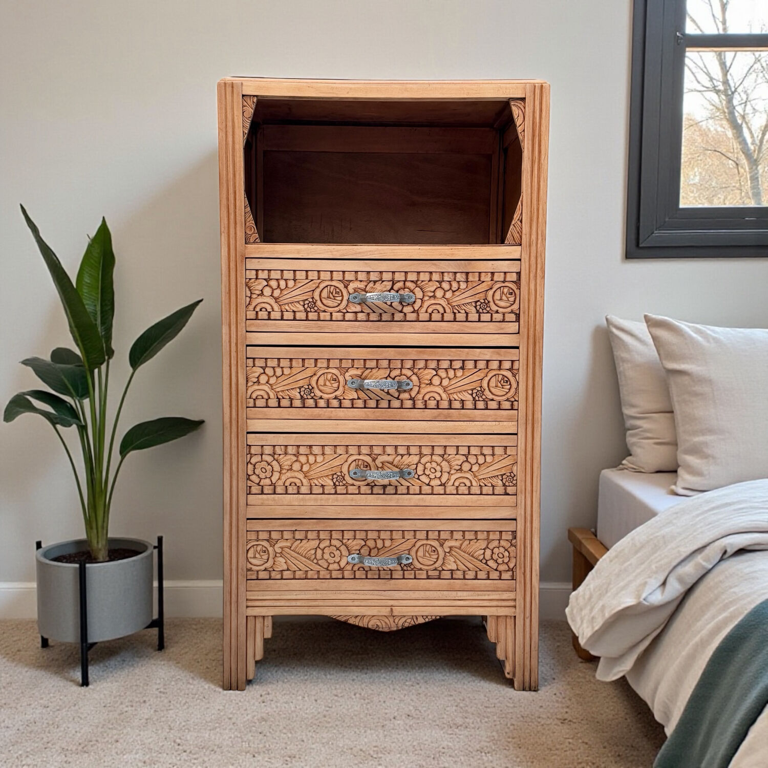 Commode haute art déco bois brut 1930