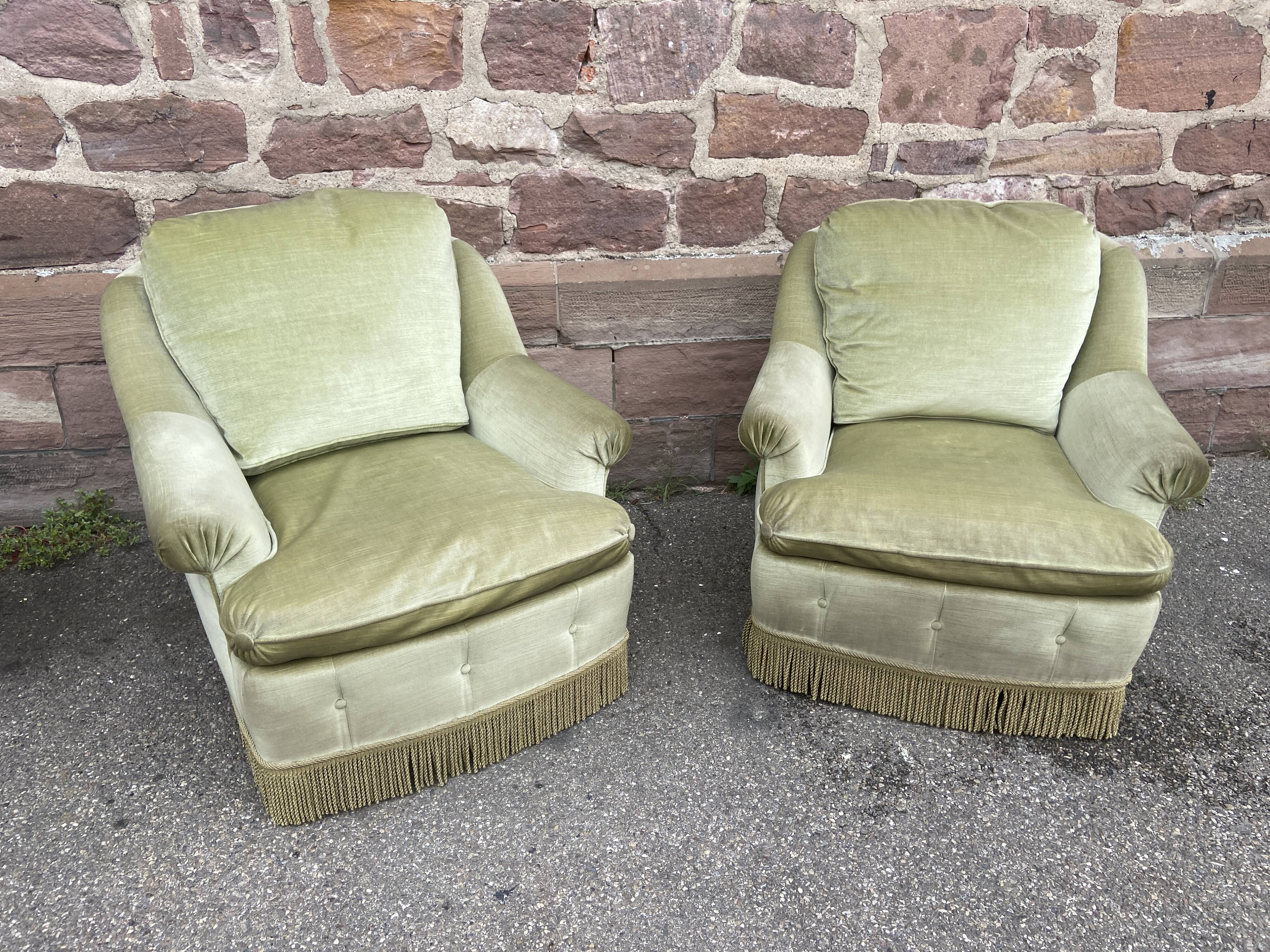 2 fauteuils de salon Lounge velours des années 1950