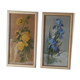 Old paintings bouquet pinks and irises (lot of 2)