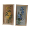 Old paintings bouquet pinks and irises (lot of 2)