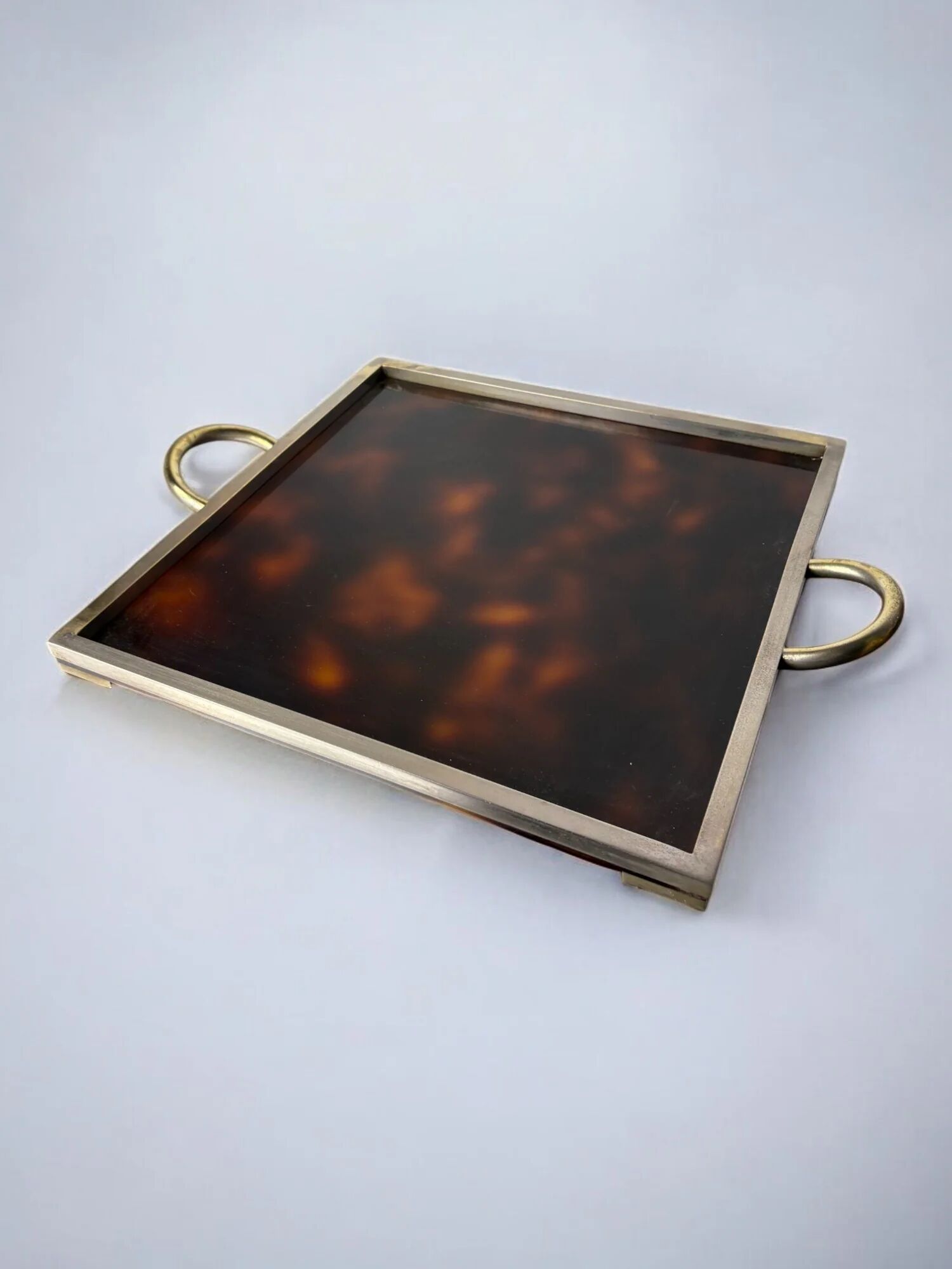 Faux tortoise shell & brass Dior style tray, Italy, 1970s