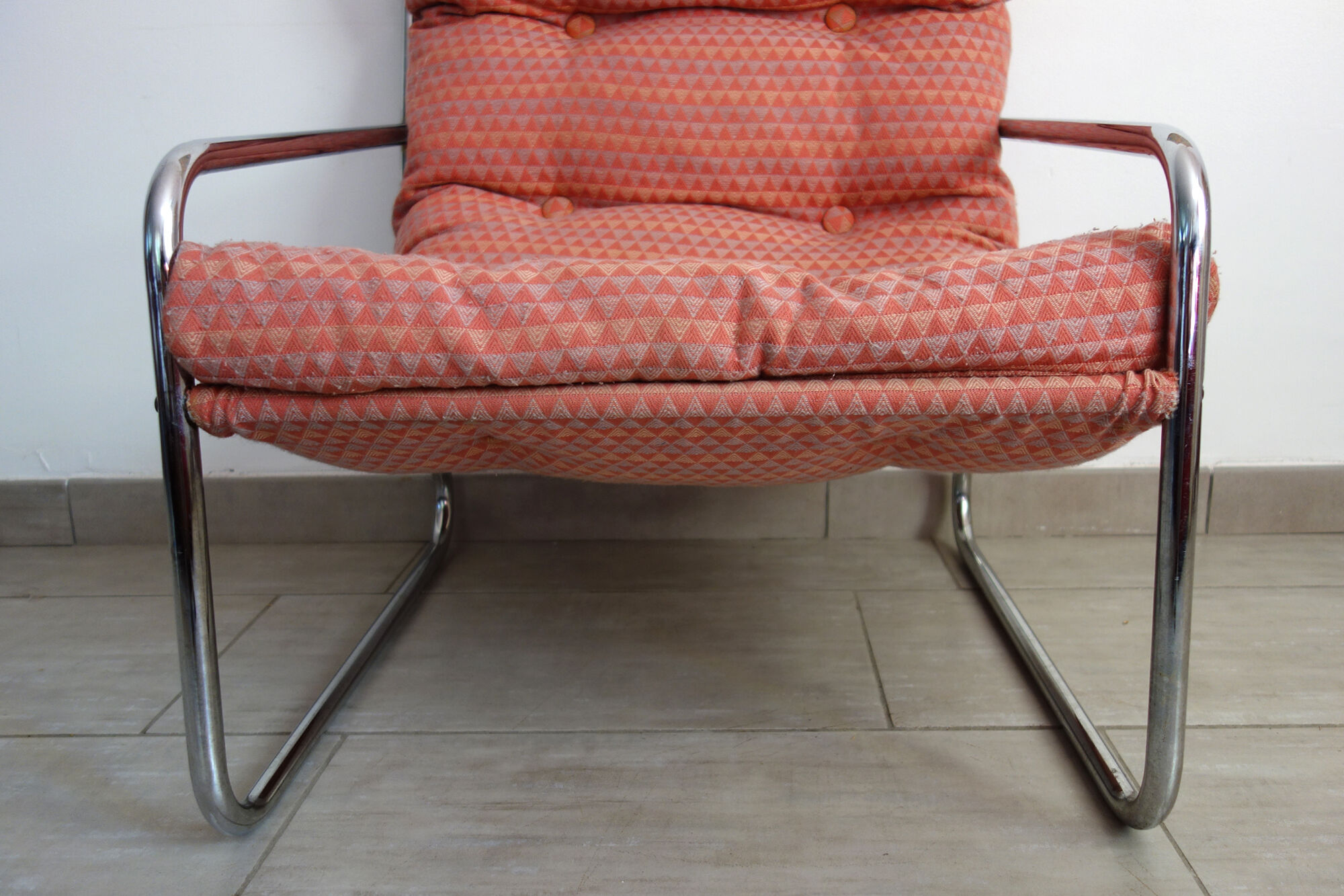 Sofa and armchair chrome steel and fabric 70s / 80s