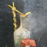 Old pitcher painting with carnations
