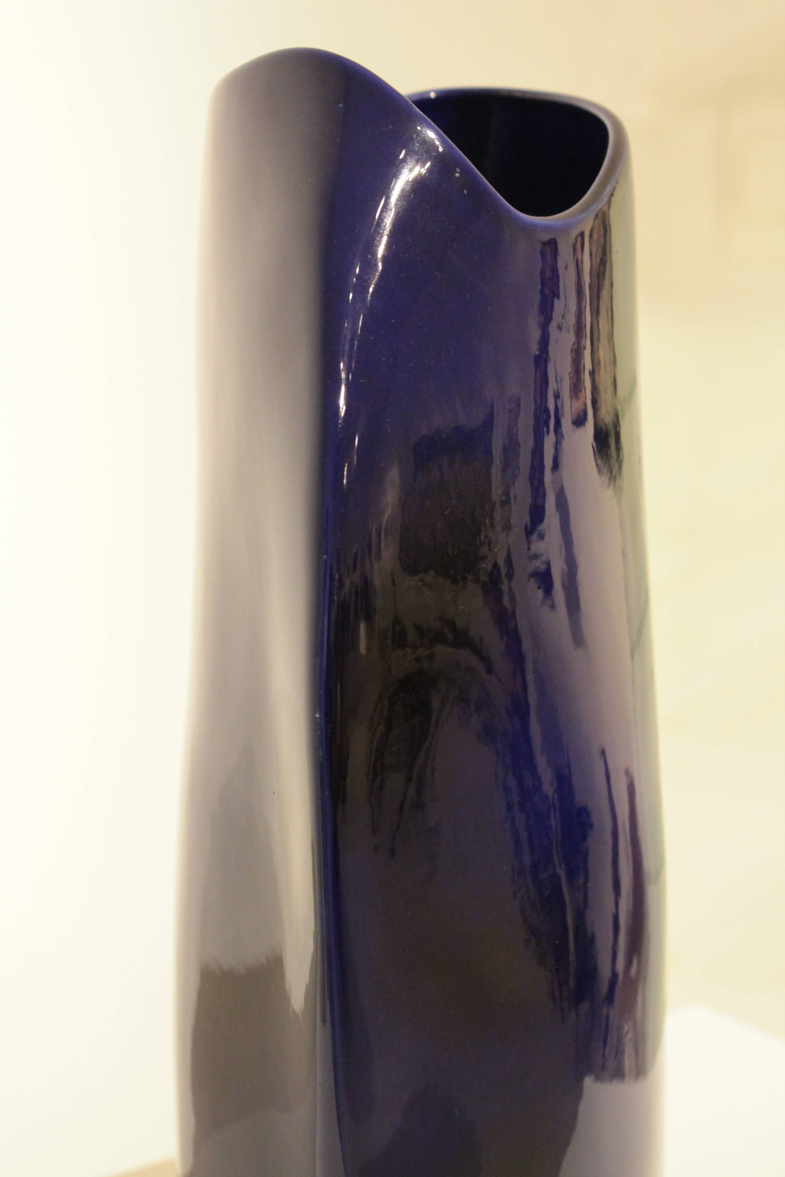 Important blue glazed ceramic vase signed by Max Idlasflag