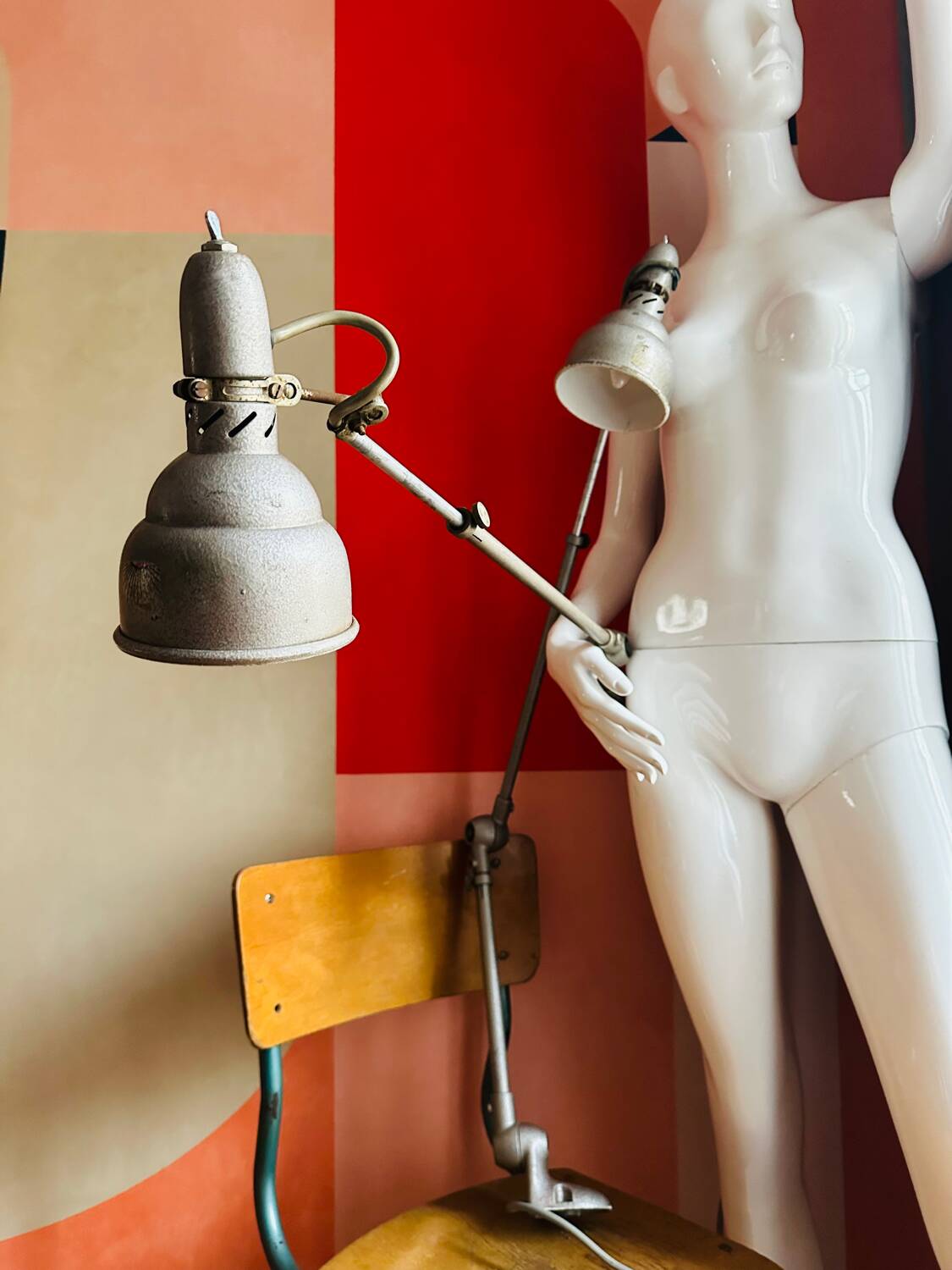 Pair of articulated industrial lamps 1950