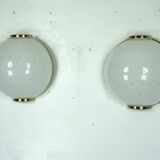 Pair of large round murano bullicante glass sconces with brass. Italy 1970s