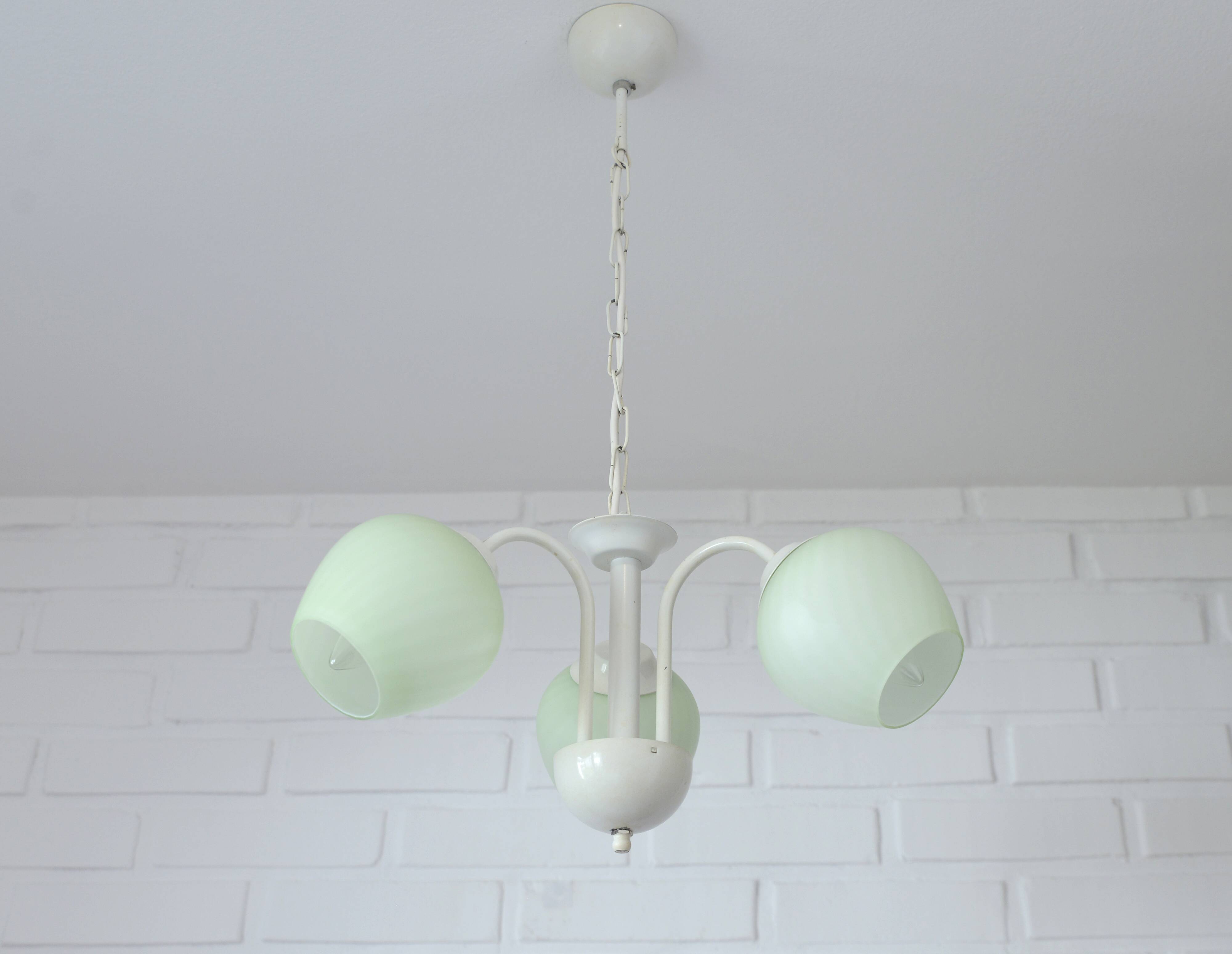 Vintage Elegant Pendant Lamp, Shabby Chic White Chandelier, Mint Green