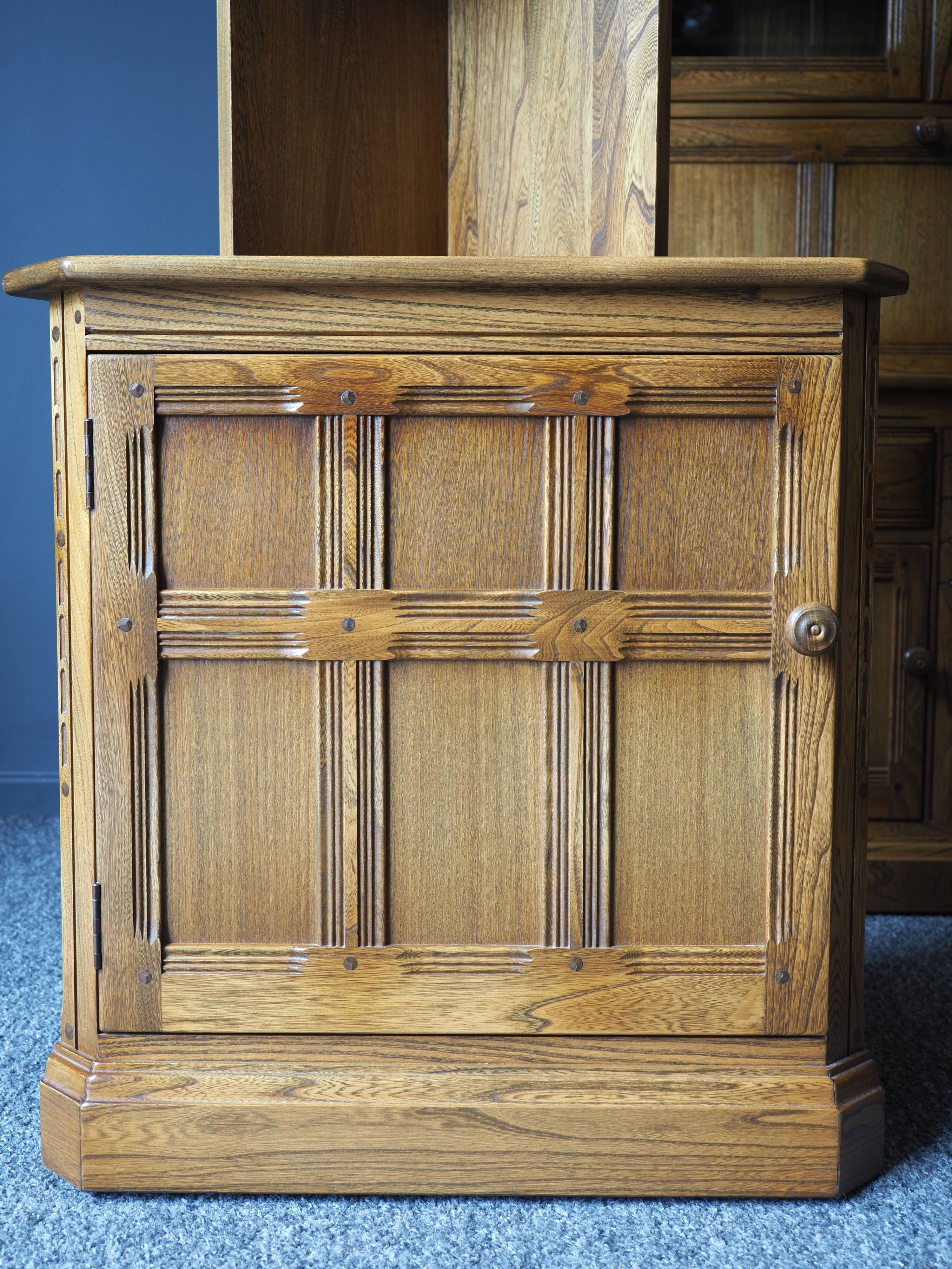 Pair of Ercol golden dawn corner cabinets elm mid century