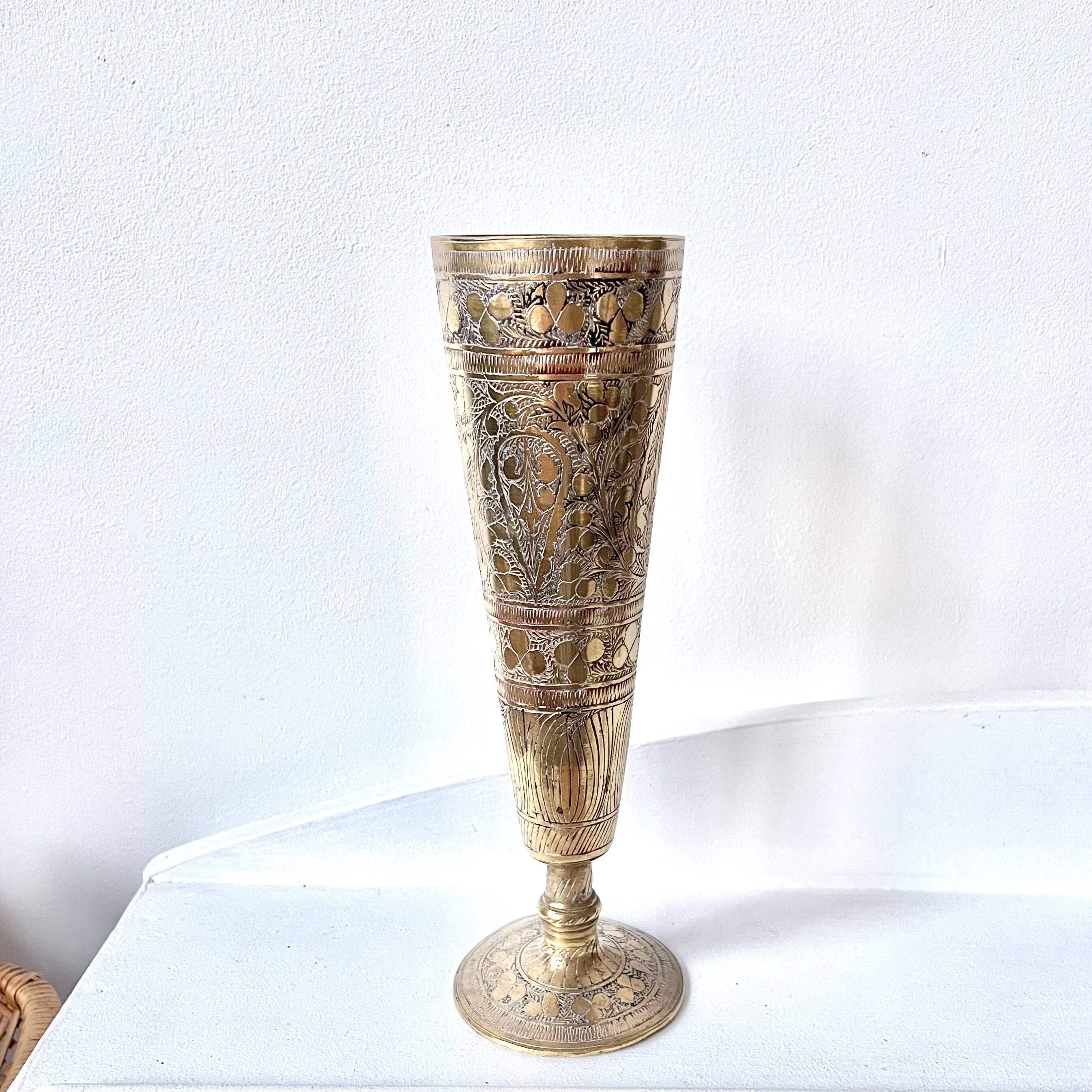 Engraved brass vase