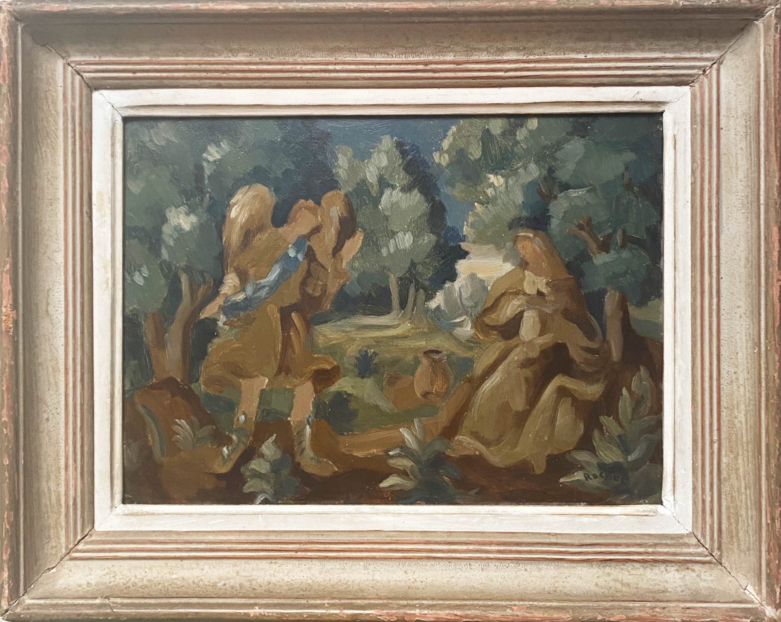 Painting hsp "l'annonce faire à marie" maurice rocher (1918-1995) + cadre
