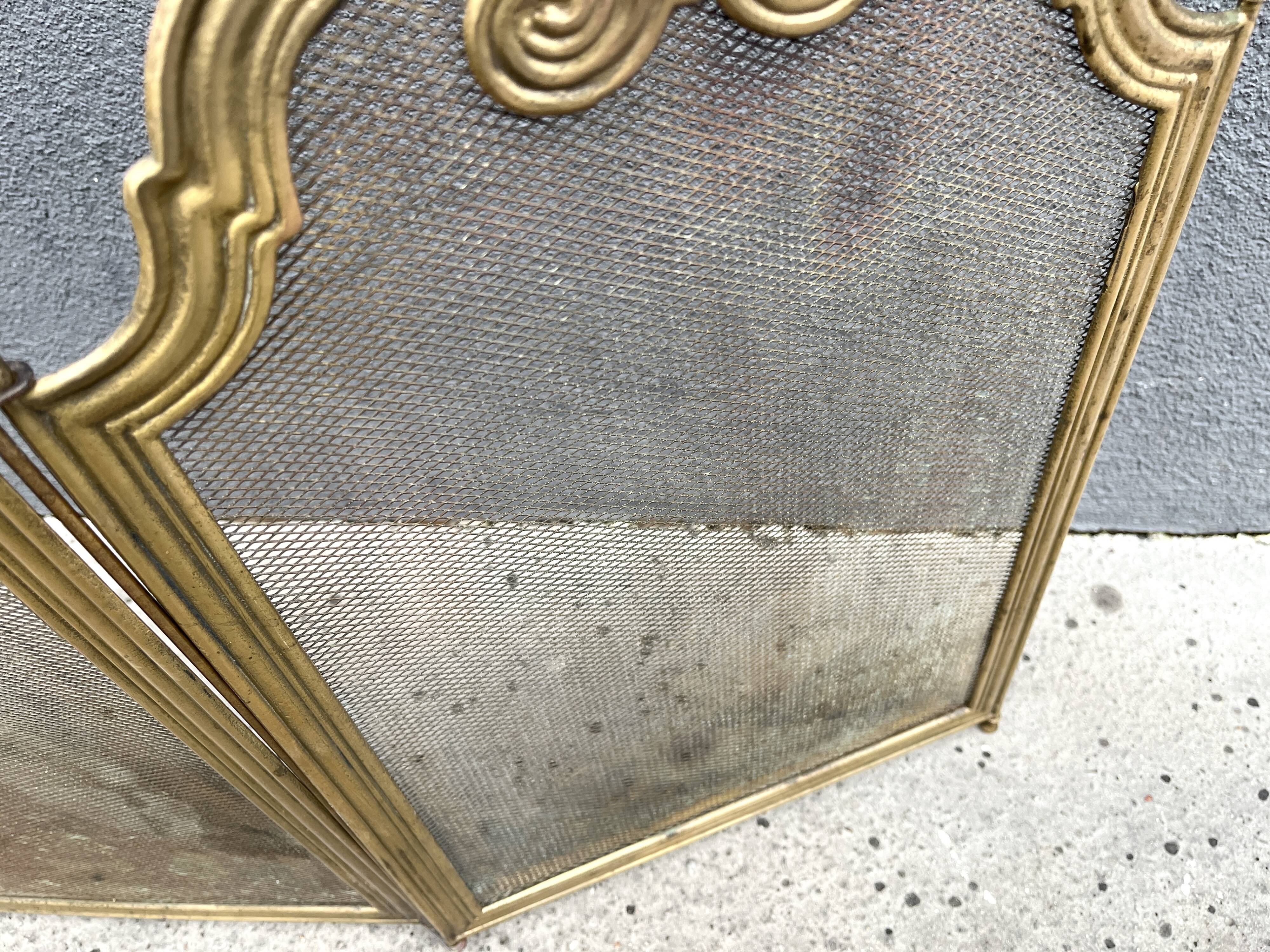 Antique brass fireplace screen from the 1920s, 4-panel fireplace screen
