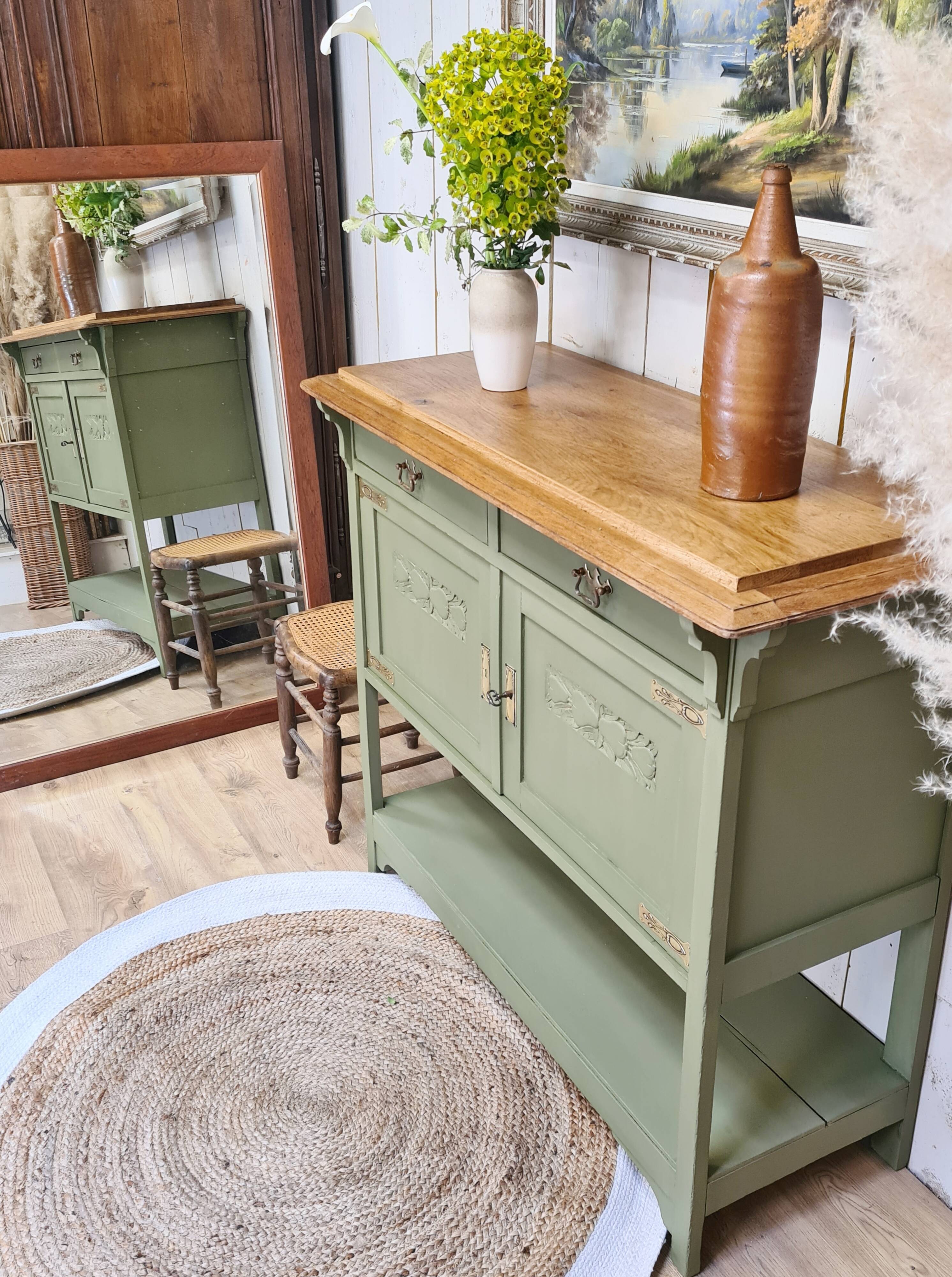 Old 2-door service console in restyled solid oak
